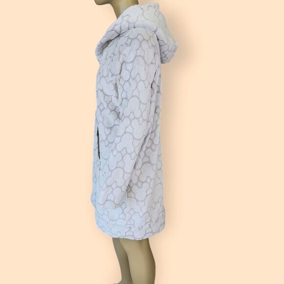 Disney Mickey Minnie Lounger Sleepwear Terry Fleece Hood Tunic Dress Size L Gray - Picture 4 of 15
